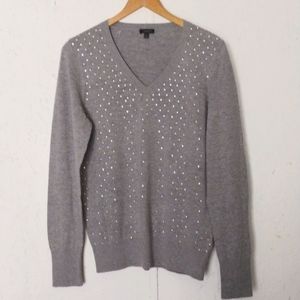 Talbots Long Sleeve V-Neck Sweater Rhinestone Detail Size L